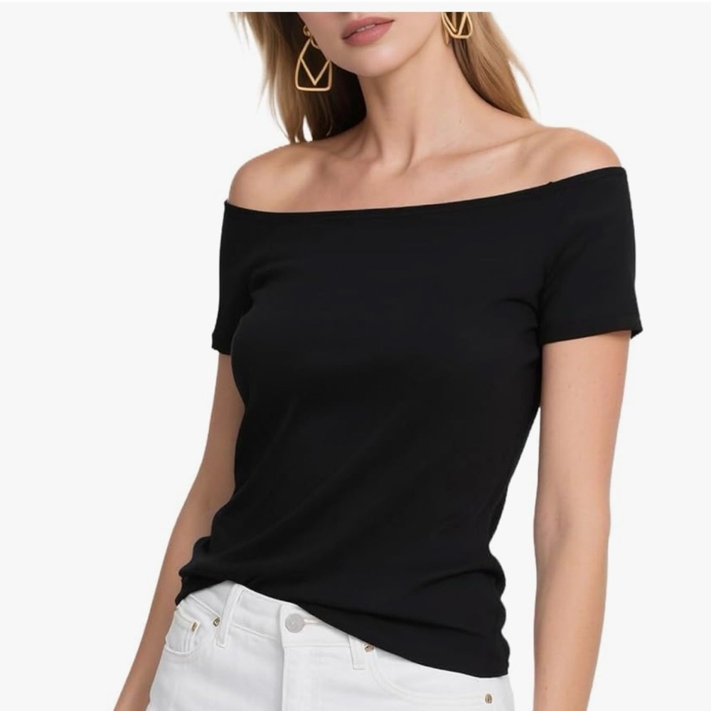 Amazon Black Off-Shoulder Short Sleeve Top